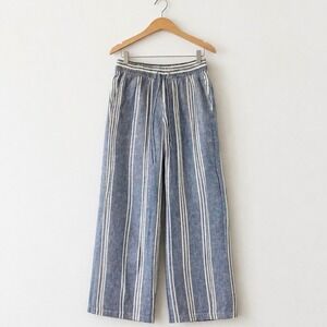 Old Navy Wide Leg Linen Blend Pants Womens Small Blue White Striped Boho Resort